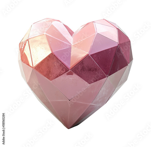 Stunning geometric sculpture of pink heart installation urban gallery modern environment close-up view love concept isolated on transparent background png photo