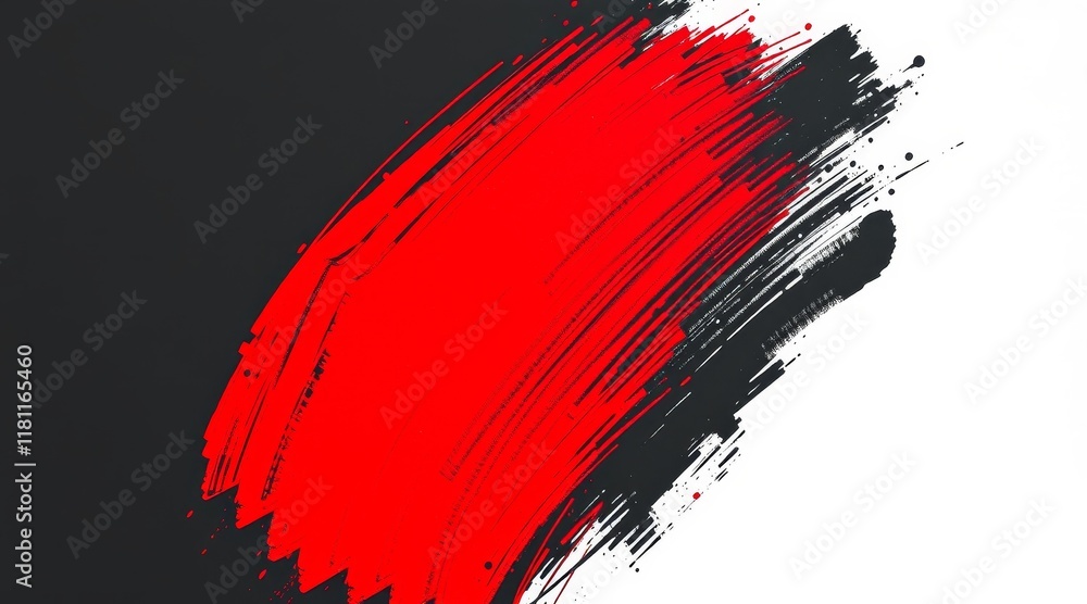 Vivid red brushstroke with black and white accents, forming a striking abstract composition Vivid red brushstroke with black and white accents, forming a striking abstract composition
