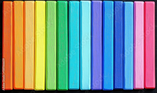 Wallpaper Mural Colorful wooden blocks arranged in rainbow spectrum on black background for creative projects. Torontodigital.ca