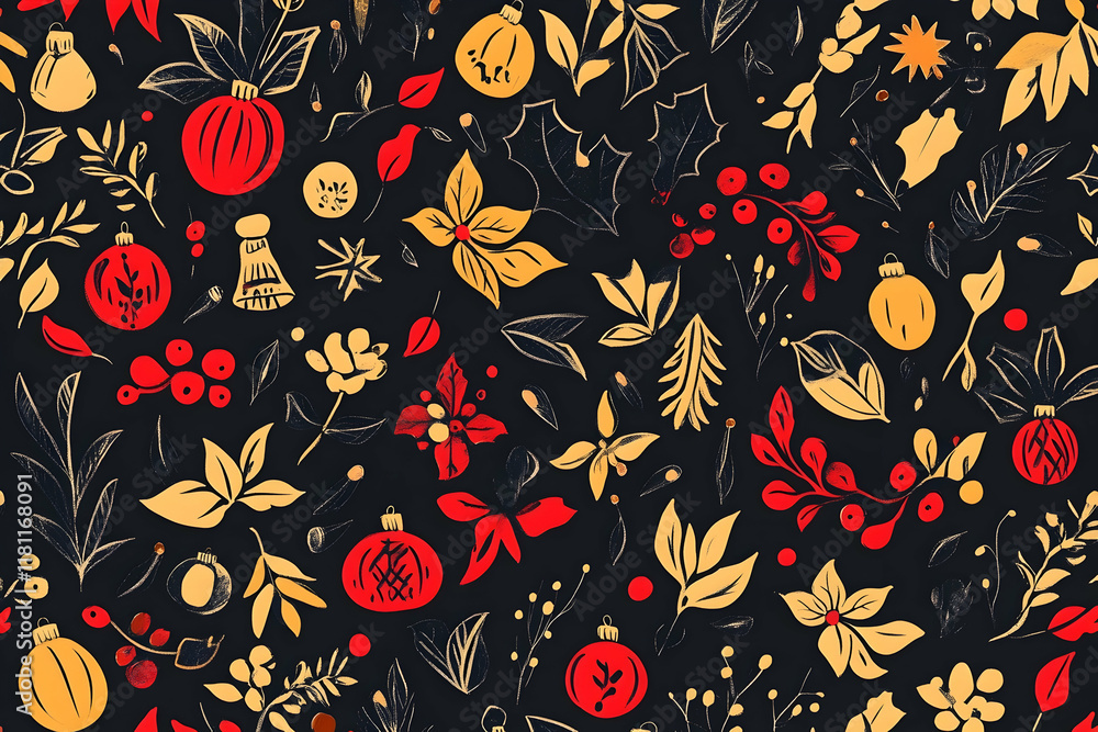 Christmas seamless pattern with festive icons and holiday motifs Christmas seamless pattern with festive icons and holiday motifs