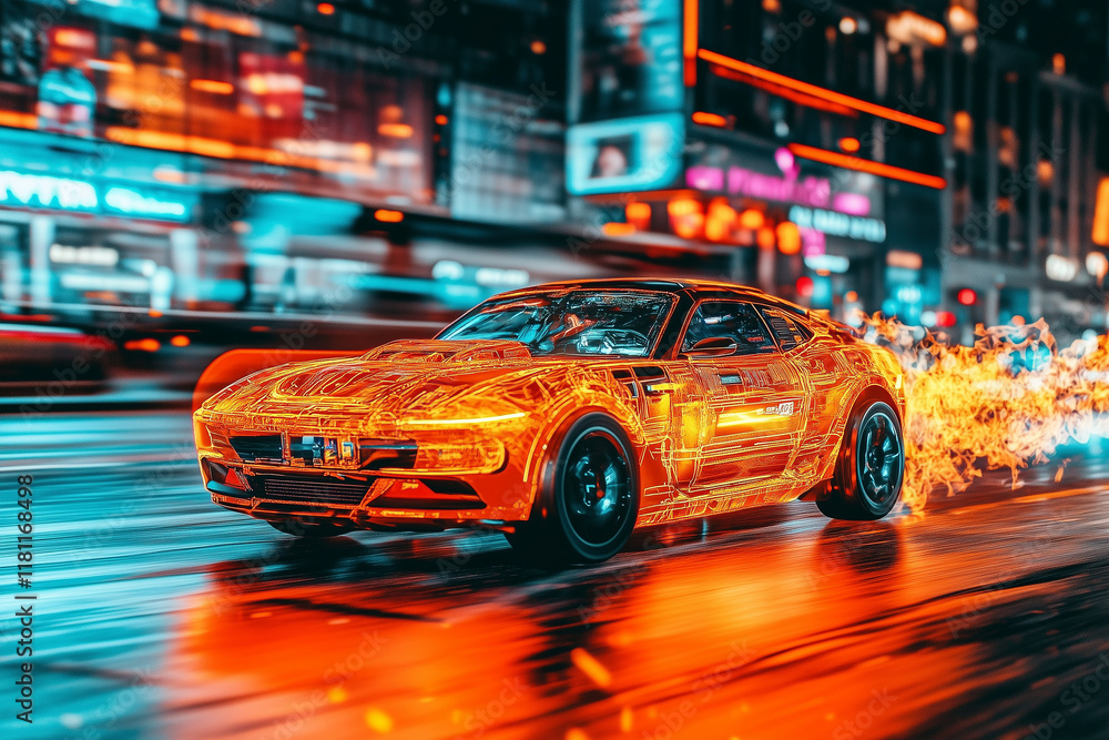 futuristic autonomous car on busy road, showcasing advanced technology and vibrant colors, exuding speed and innovation futuristic autonomous car on busy road, showcasing advanced technology and vibrant colors, exuding speed and innovation