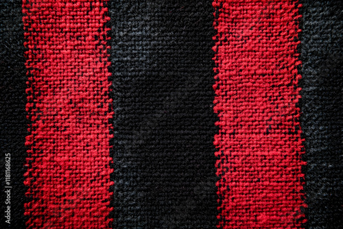 Close-up of a vibrant red and black plaid fabric pattern for cozy design themes  photo