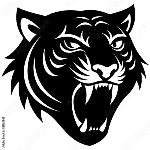 Wallpaper Mural tiger head black silhouette vector, Simple silhouette Design vector icon with white background. Torontodigital.ca
