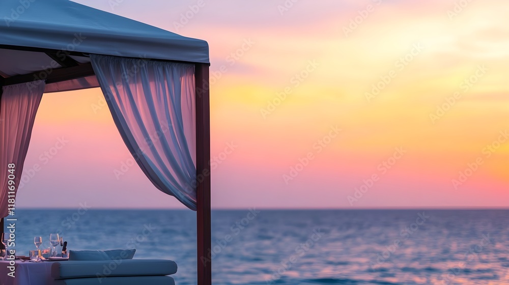 Fototapeta premium romantic beach sunset dinner gazebo - tranquility