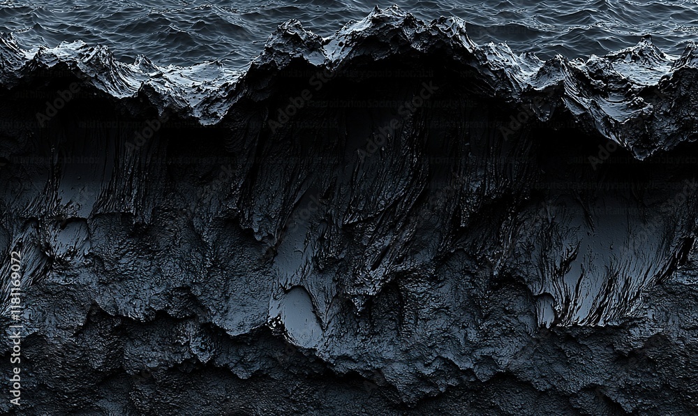 Dark ocean waves crashing against rugged underwater cliffs, ideal for dramatic nature scenes.