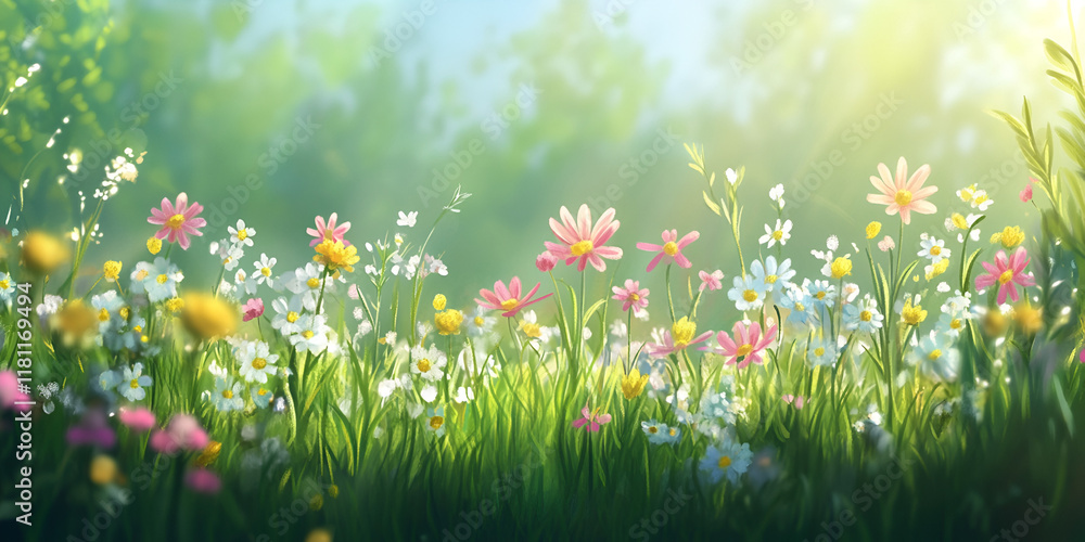 Sunlit Meadow of Wildflowers: A vibrant tapestry of wildflowers in full bloom, bathed in the golden light of the sun, creating a picturesque scene of natural beauty. Sunlit Meadow of Wildflowers: A vibrant tapestry of wildflowers in full bloom, bathed in the golden light of the sun, creating a picturesque scene of natural beauty.