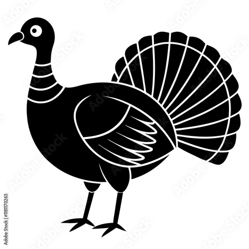 turkey bird black silhouette vector, Simple silhouette Design vector icon with white background.