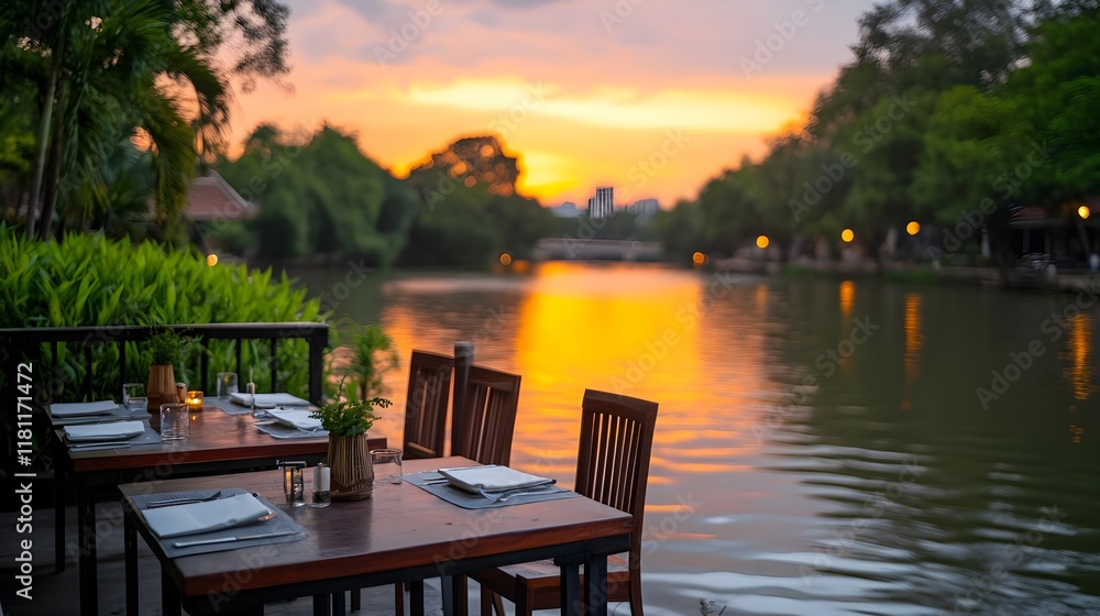 romantic sunset dinner river view - golden hour photography romantic sunset dinner river view - golden hour photography