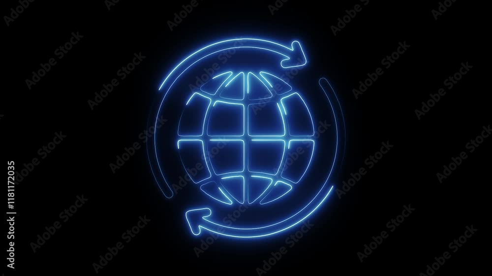 Glowing Neon Earth Cycles Icon, Environmental and Nature Symbol, HD Video Motion Graphic Animation on Black Background Glowing Neon Earth Cycles Icon, Environmental and Nature Symbol, HD Video Motion Graphic Animation on Black Background