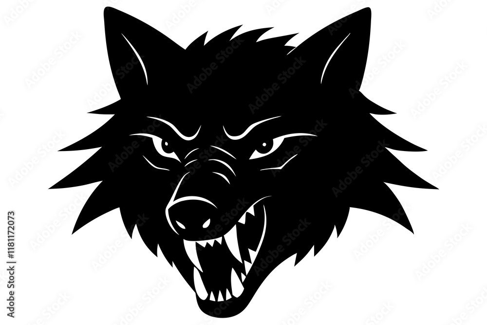Obraz premium wolf head black silhouette vector, Simple silhouette Design vector icon with white background. wild animal 