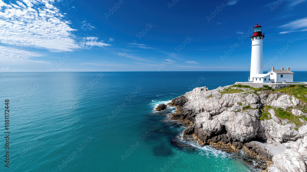 High resolution image of historic lighthouse by ocean High resolution image of historic lighthouse by ocean