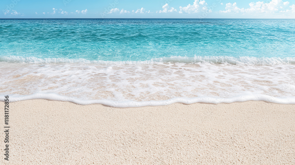 serene beach scene with gentle waves lapping at shore, inviting relaxation serene beach scene with gentle waves lapping at shore, inviting relaxation