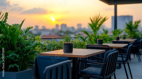 Wallpaper Mural rooftop sunset cityscape restaurant scene - golden hour photography Torontodigital.ca