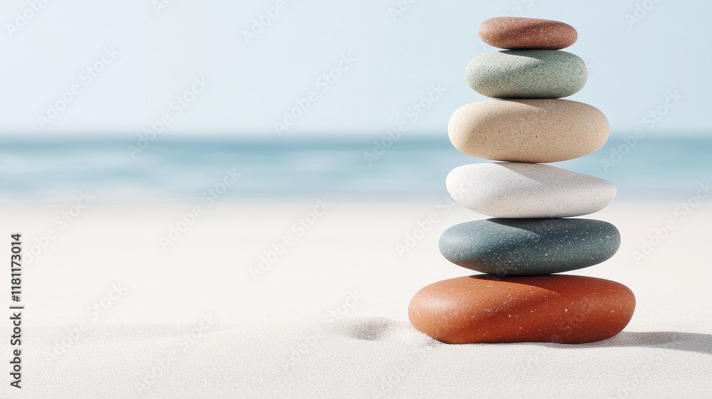Vibrant stacked stones create a colorful display on a serene sandy beach, inviting tranquility and harmony. Vibrant stacked stones create a colorful display on a serene sandy beach, inviting tranquility and harmony.