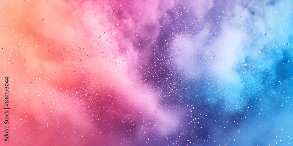 Fototapeta premium Cosmic Dreamscape: A vibrant abstract image featuring a swirling nebula of pink, blue, and purple hues, interspersed with glittering stars, evokes a sense of wonder and cosmic mystery. 