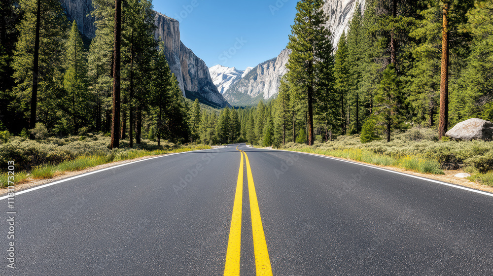 scenic drive through national park with towering trees and mountains scenic drive through national park with towering trees and mountains