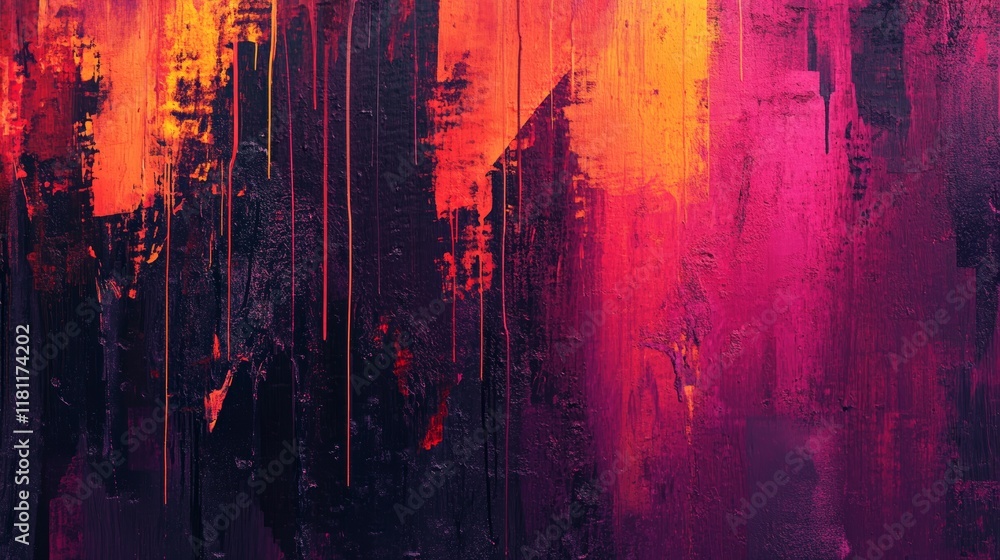 Dynamic layers of graffiti spray strokes and dripping paint, with bold color transitions and gritty textures Dynamic layers of graffiti spray strokes and dripping paint, with bold color transitions and gritty textures