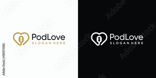 Heart shaped microphone vector logo design with modern, simple, clean and abstract style. Icon for business, podcast, music studio and personal branding.