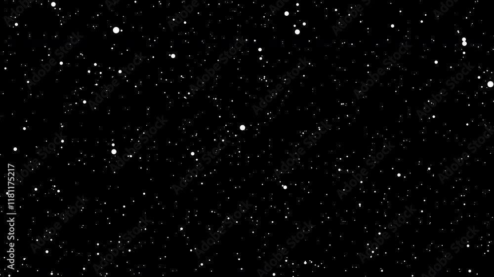 Abstract flat simple black and white slow flowing particle background. Monochrome 2D dotted pop cartoon comic motion pattern. Fit for tint, alpha, or overlay layer