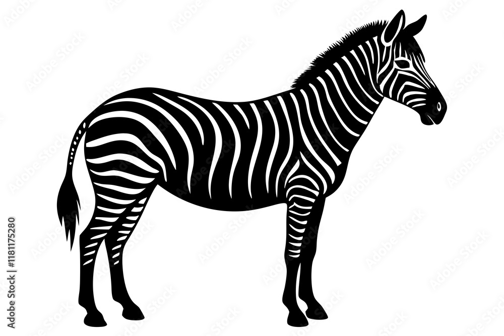 Obraz premium zebra black silhouette vector, Simple silhouette Design vector icon with white background. wild animal 