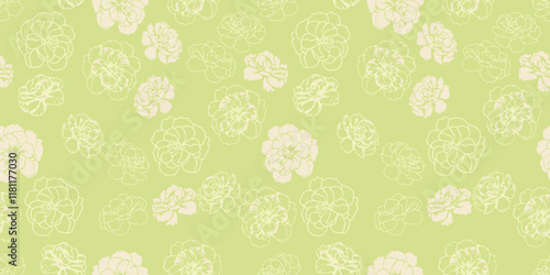 Abstract shapes buttercups, pansies flowers seamless pattern on a mint green background. Creative stylized floral print. Vector hand drawn. Fashionable nature ornament for designs