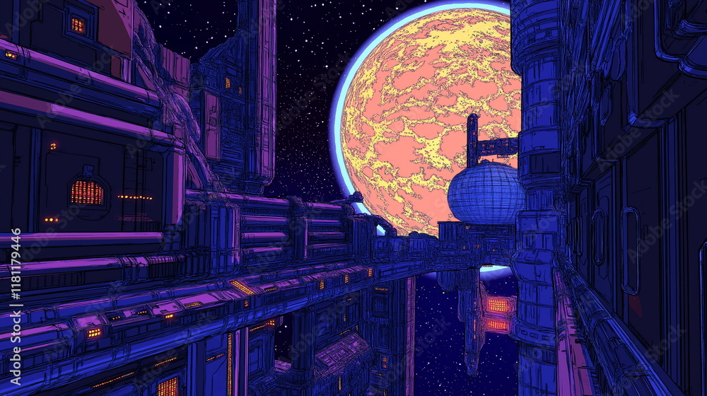 A space station in Earths orbit consisting of many_005 A space station in Earths orbit consisting of many_005