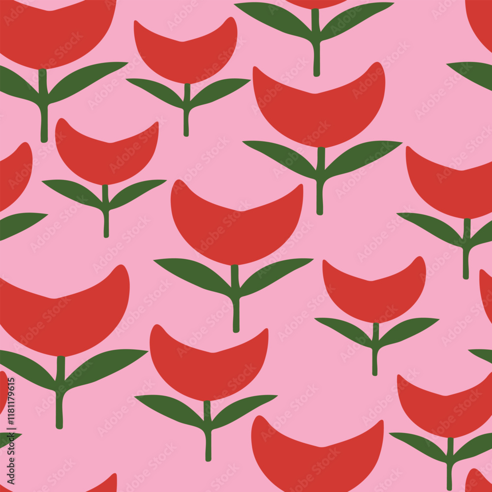 seamless cute red flowers pattern background