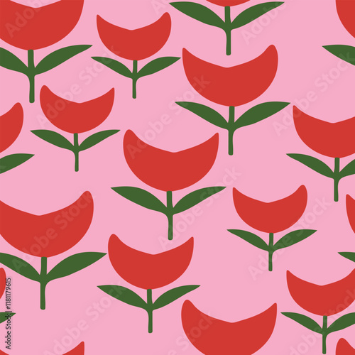 Obraz na płótnie seamless cute red flowers pattern background w salonie