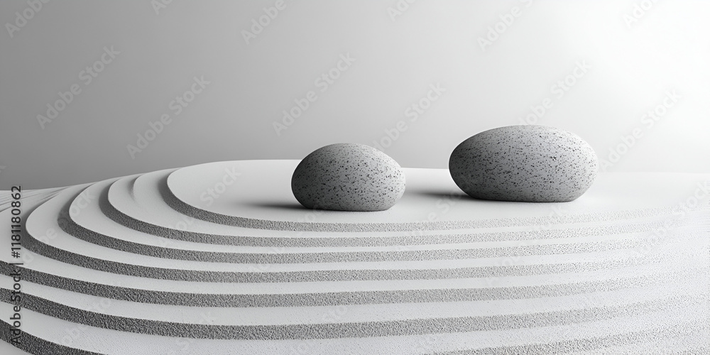 Zen Garden Serenity: Two smooth stones rest on a minimalist sand garden, creating a tranquil scene that evokes calmness and peace. Zen Garden Serenity: Two smooth stones rest on a minimalist sand garden, creating a tranquil scene that evokes calmness and peace.