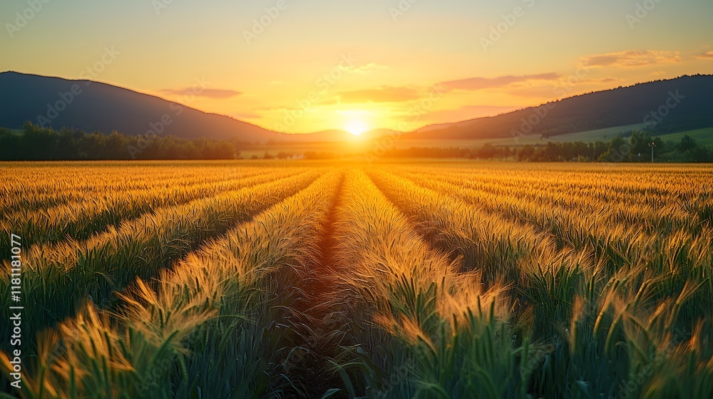 Fototapeta premium High-tech farming field with automated irrigation systems and drone monitoring under a clear sky
