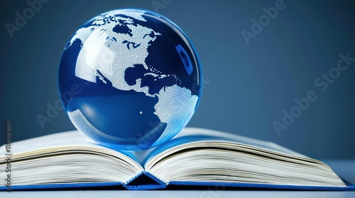 Obraz na płótnie Global Knowledge: A Crystal Globe Resting on an Open Book w salonie