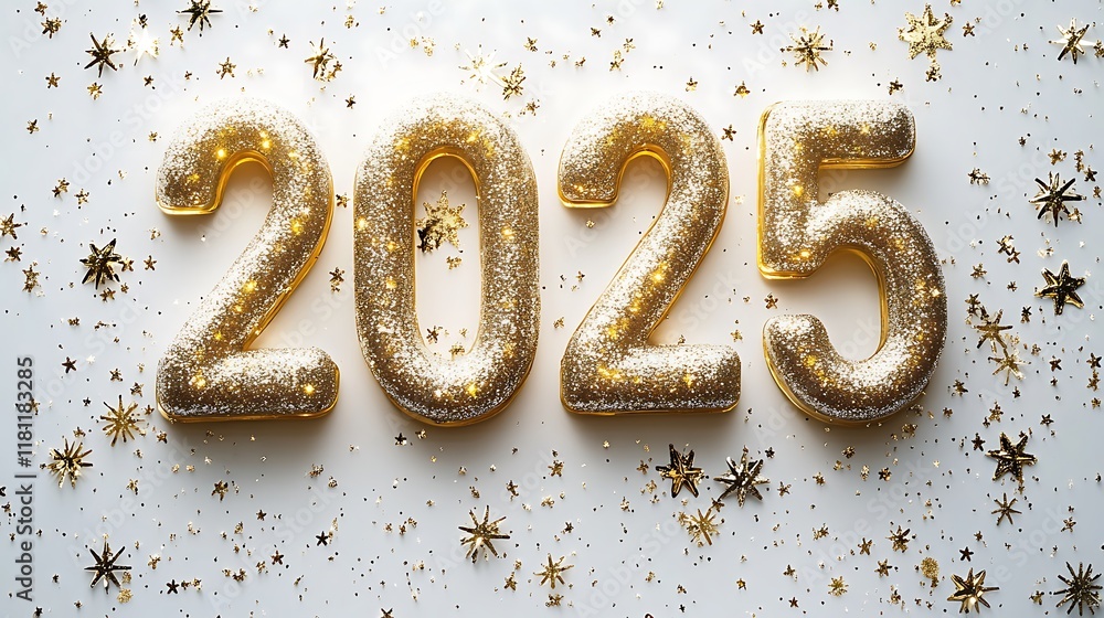 Clean white background featuring 2025 made from elegant glass numbers surrounded by faint sparkles and subtle gold accents evoking a New Years celebration Clean white background featuring 2025 made from elegant glass numbers surrounded by faint sparkles and subtle gold accents evoking a New Years celebration