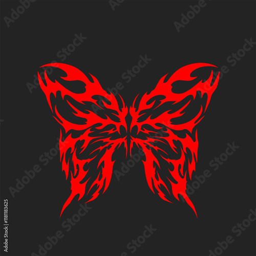 Bold red tribal butterfly vector design on black background. sharp, symmetrical details combine elegance and intensity, perfect for tattoos, logos or striking graphic projects photo