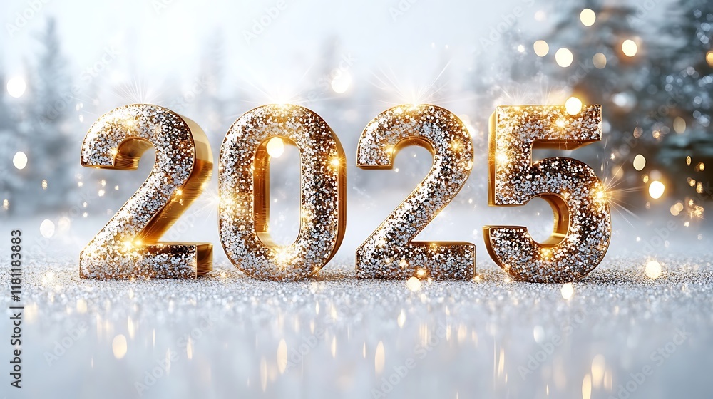 Clean white background featuring 2025 made from elegant glass numbers surrounded by faint sparkles and subtle gold accents evoking a New Years celebration Clean white background featuring 2025 made from elegant glass numbers surrounded by faint sparkles and subtle gold accents evoking a New Years celebration