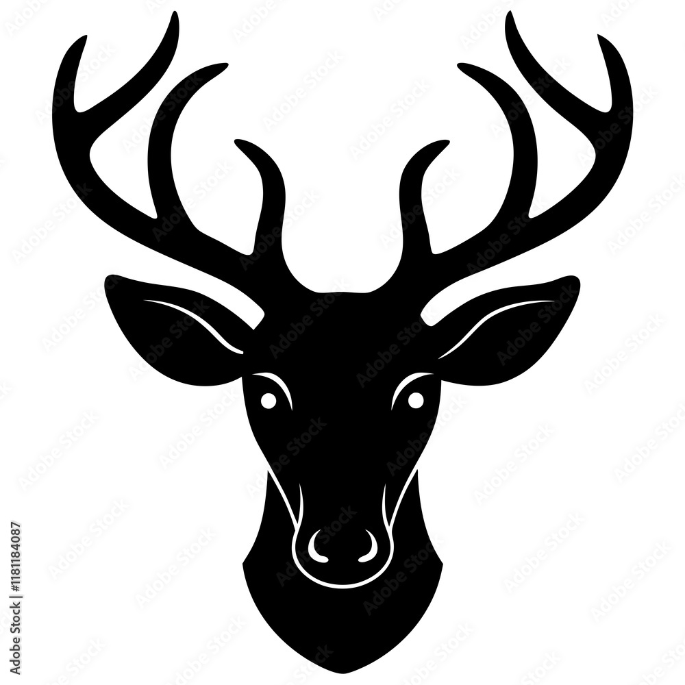 Naklejka premium deer head black silhouette vector, Simple silhouette Design vector icon with white background.