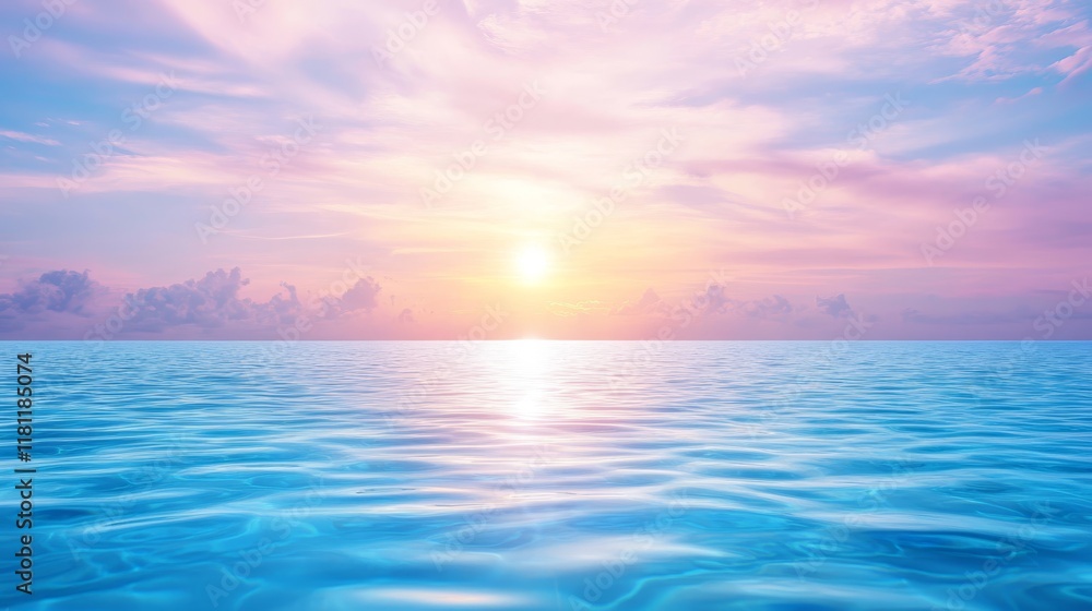 Fototapeta premium Sunset serenity, a breathtaking spectacle of the sun melting into the ocean's embrace.