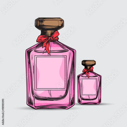Set of Perfume Bottles Isolated on White Background , 