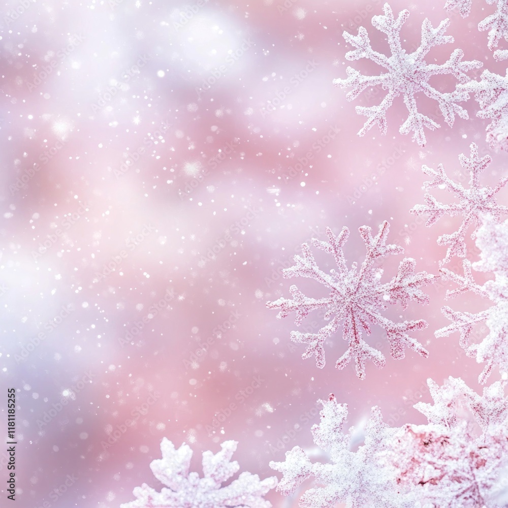Pink winter background with snowflakes and bokeh. Pink winter background with snowflakes and bokeh.