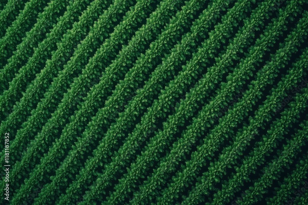 Green Fields with Rows of Lush Vegetation and Vibrant Foliage