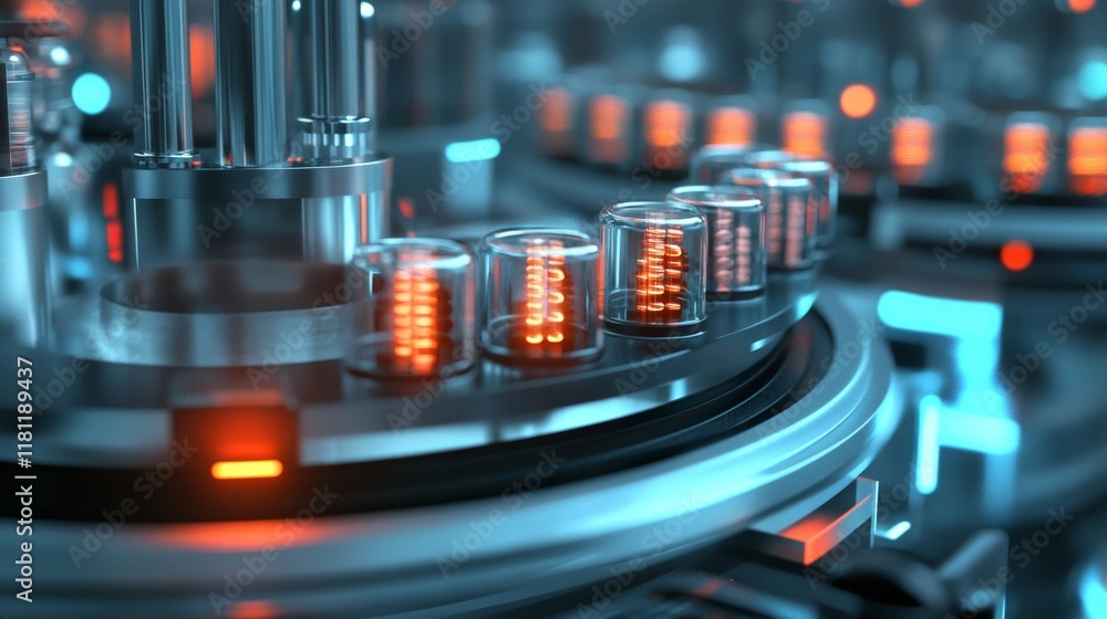 Advanced pharmaceutical lab with glowing chemical analyzers and automated capsule production lines Advanced pharmaceutical lab with glowing chemical analyzers and automated capsule production lines