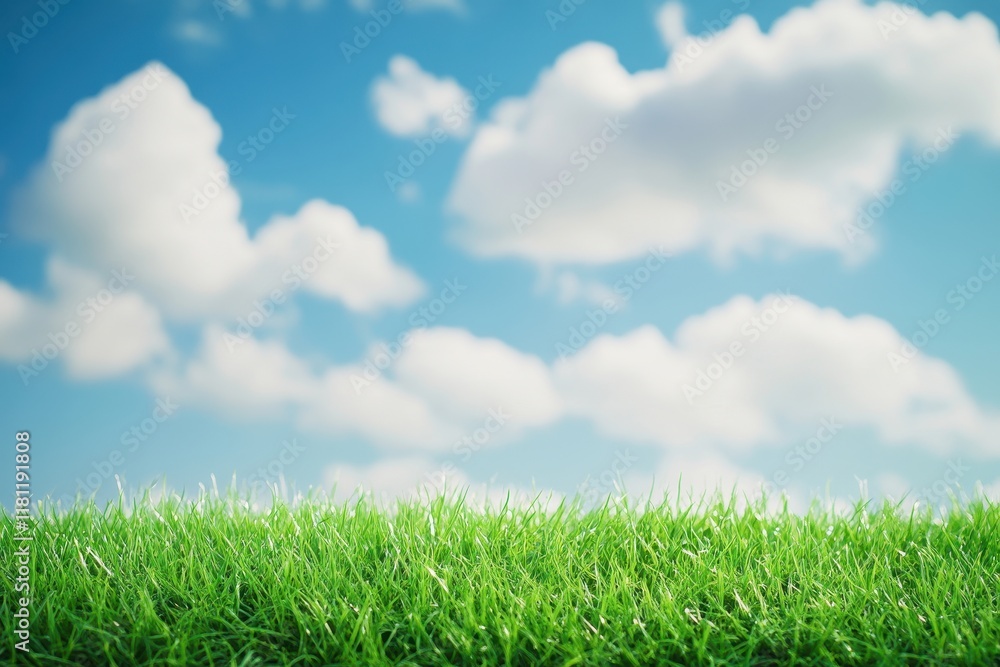 Lush green grass, sunny sky, clouds, nature backdrop Lush green grass, sunny sky, clouds, nature backdrop