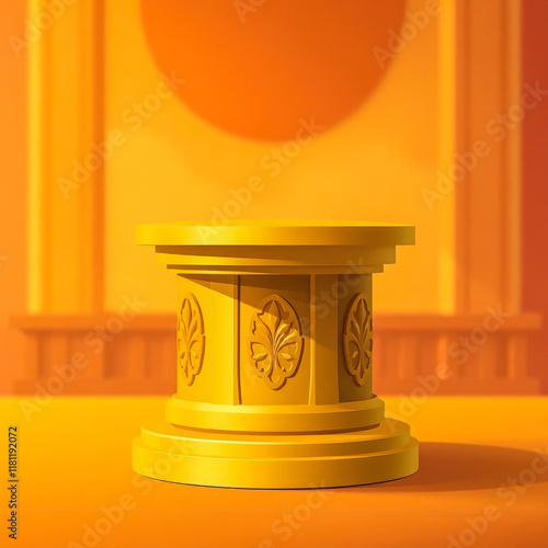 golden pedestal with floral carvings