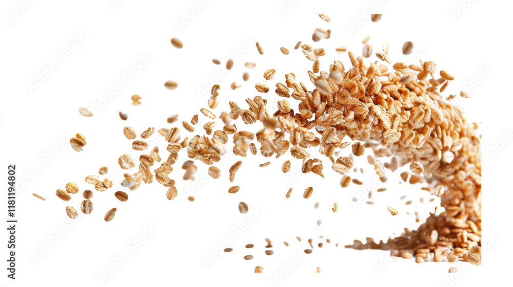 A Creative Composition of Flying Cereal against a Crisp White Background for Dynamic Visuals and Engaging Food Marketing transparent background A Creative Composition of Flying Cereal against a Crisp White Background for Dynamic Visuals and Engaging Food Marketing transparent background