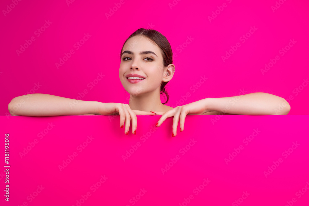 Woman presents with a blank board. Portrait of attractive young woman holding billboard on isolated background. Empty text, copy space. Woman showing blank signboard. Girl behind empty board. Woman presents with a blank board. Portrait of attractive young woman holding billboard on isolated background. Empty text, copy space. Woman showing blank signboard. Girl behind empty board.