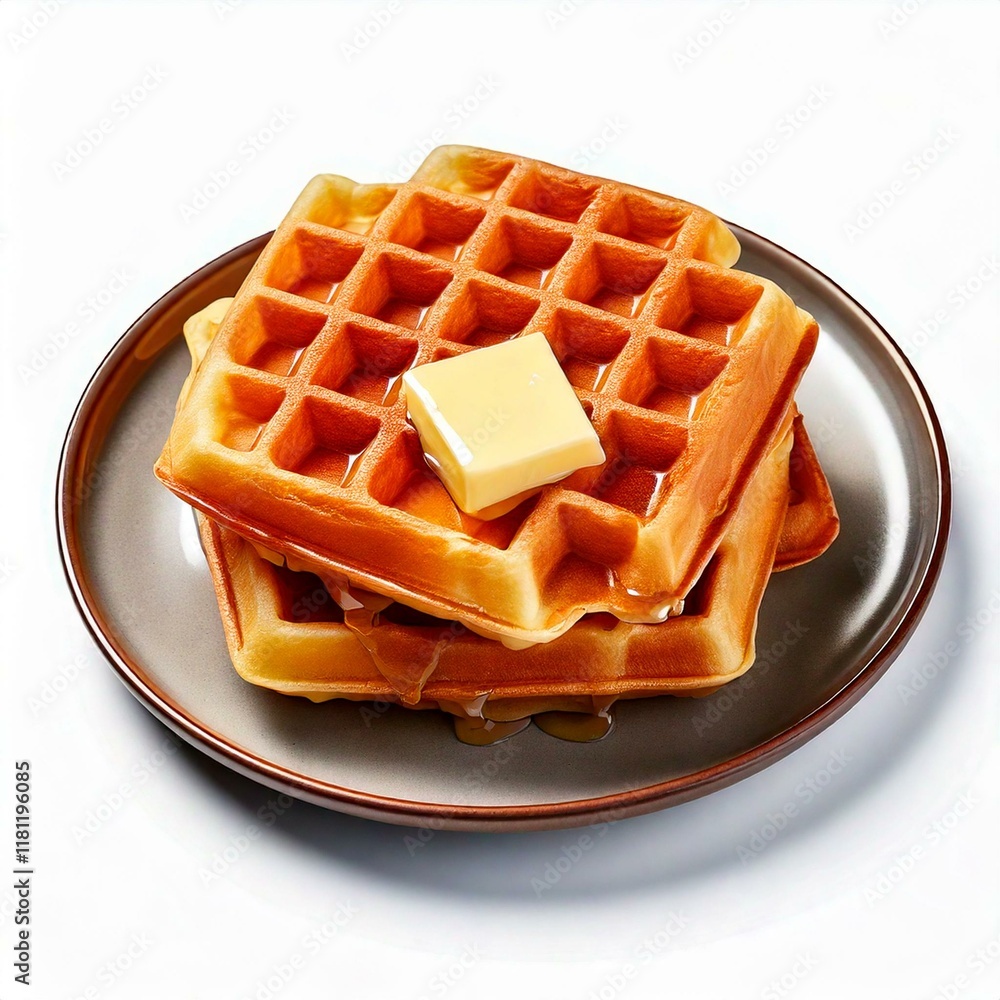 plate of waffles with melted butter