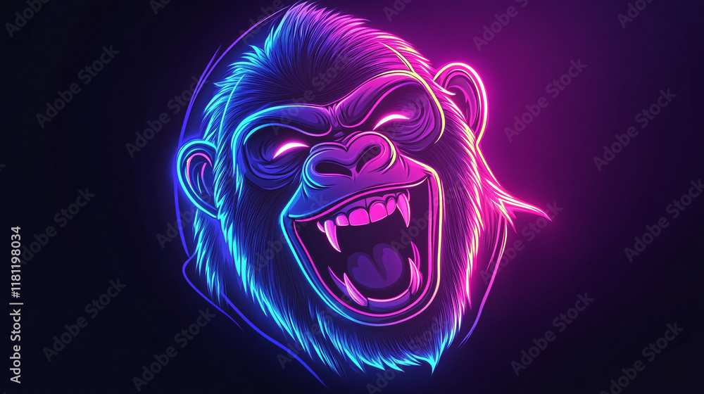 Neon illustration of a fierce gorilla with glowing purple and blue accents on a dark background creating a bold impact
Neon illustration of a fierce gorilla with glowing purple and blue accents on a dark background creating a bold impact
