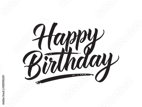 Happy birthday black vector brush calligraphy design