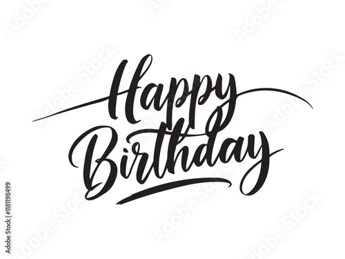 Happy birthday black vector brush calligraphy design