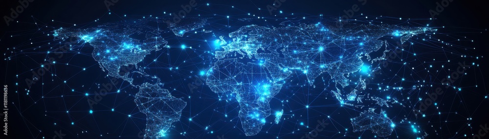 A digital map of the world illuminated with interconnected blue lines and points, symbolizing global connectivity and data networks. A digital map of the world illuminated with interconnected blue lines and points, symbolizing global connectivity and data networks.