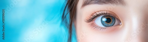 Mesmerizing blue eye, a closeup look at the beauty of long, dark eyelashes and intricate iris details photo